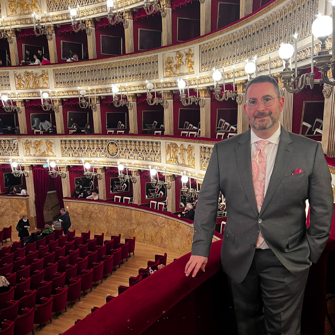 Josh Scheer attending an opera at Teatro di San Carlo in Naples, Italy