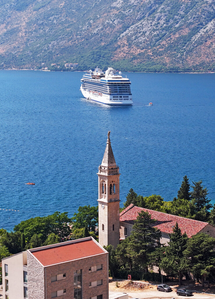 Oceania's cruise ship, Allura, in the Bay of Kotor in Montenegro